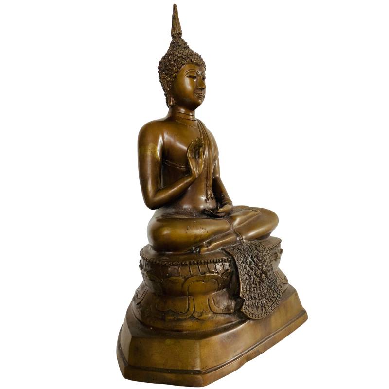 Old Thai Buddha – Bronze with Gilt Traces, 33 cm – opposite three-quarter front view