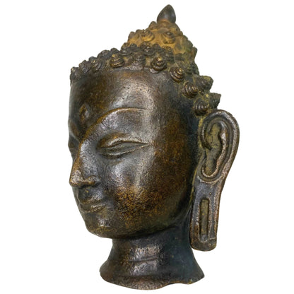 Old Thai Buddha Head – Bronze, Ayutthaya / U-Thong Style, 12 cm – opposite three-quarter front view