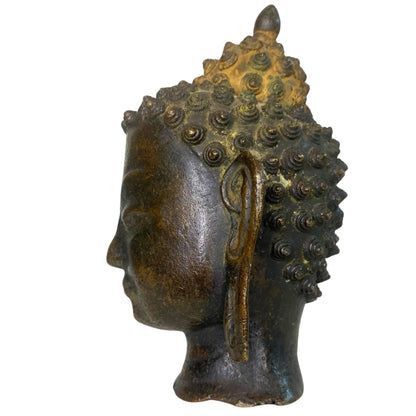 Old Thai Buddha Head – Bronze, Ayutthaya / U-Thong Style, 12 cm – right-side view