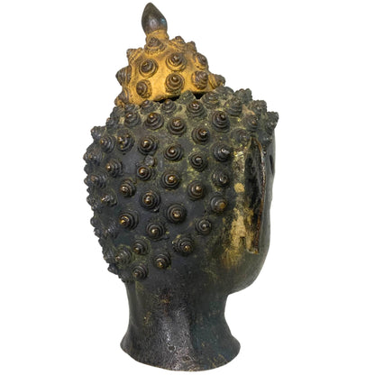 Old Thai Buddha Head – Bronze, Ayutthaya / U-Thong Style, 12 cm – left three-quarter rear view