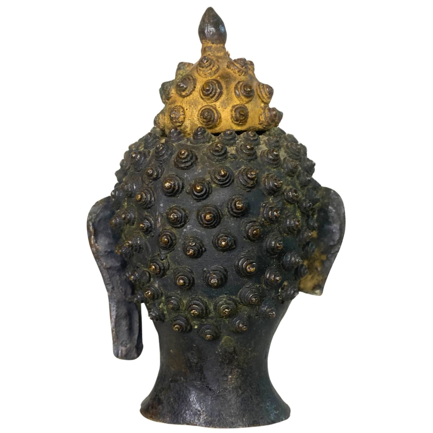 Old Thai Buddha Head – Bronze, Ayutthaya / U-Thong Style, 12 cm – rear view