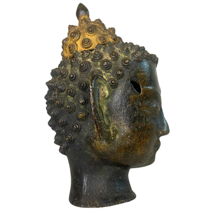 Old Thai Buddha Head – Bronze, Ayutthaya / U-Thong Style, 12 cm – left-side view