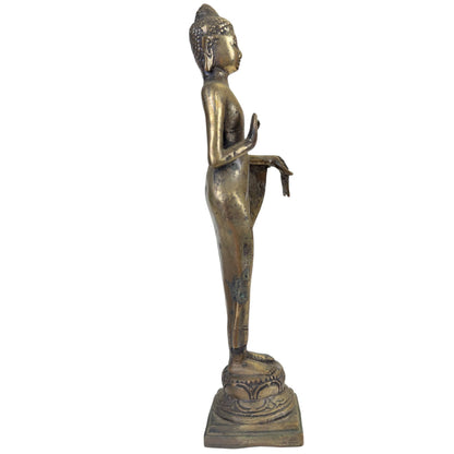 Old Thai Standing Buddha – Bronze, Abhaya Mudra, 31 cm – left-side view