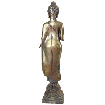 Old Thai Standing Buddha – Bronze, Abhaya Mudra, 31 cm – rear view