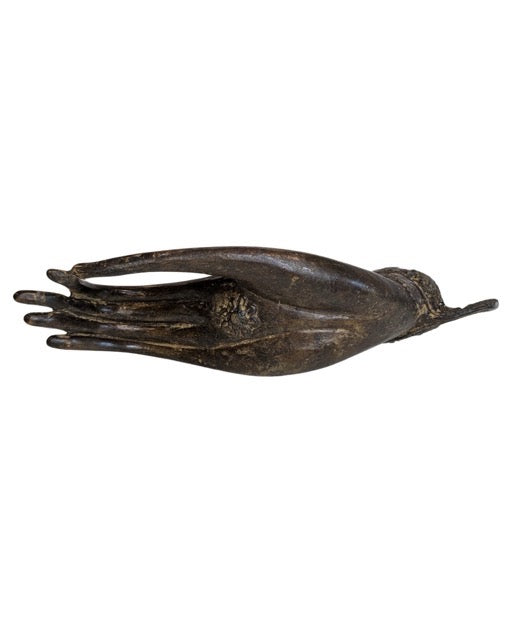 Mounted old Thai-style bronze Buddha hand forming Vitarka Mudra