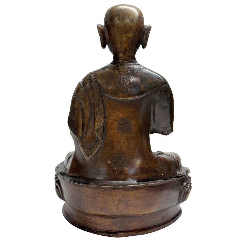 Old Tibetan Lama – Heavy Bronze on Lotus Base, 38 cm – rear view