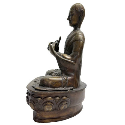 Old Tibetan Lama – Heavy Bronze on Lotus Base, 38 cm – right-side view