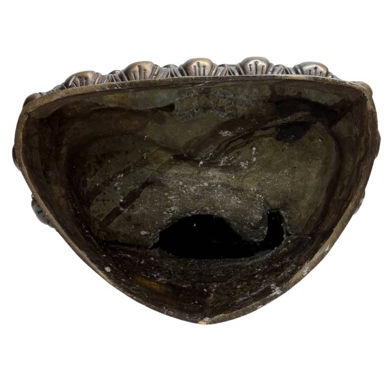 Old Tibetan Lama – Heavy Bronze on Lotus Base, 38 cm – close view of the central details