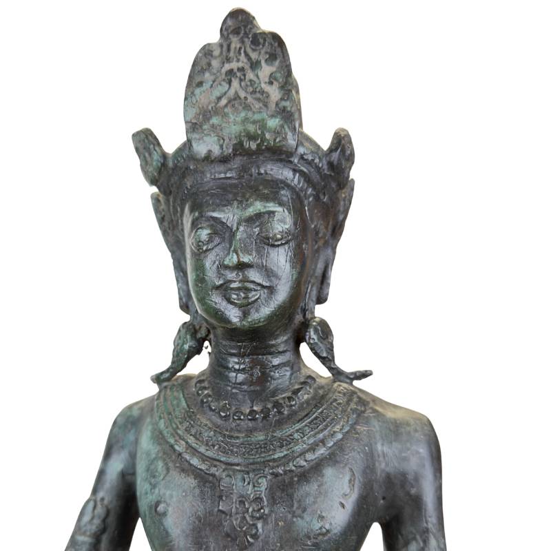 oud aziatisch bronzen beeld met donkere patina en gebruikssporen