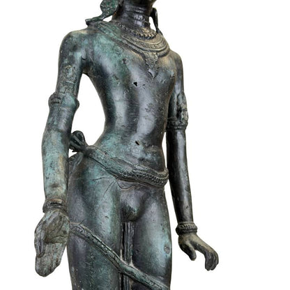 Khmer-Style Buddhist Devata – Bronze Temple Figure, 45 cm – surface and patina detail