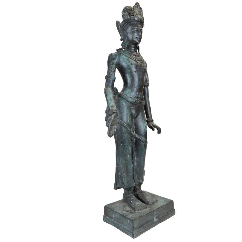 oud bronzen beeld van aziatische tempel figuur met natuurlijke patina