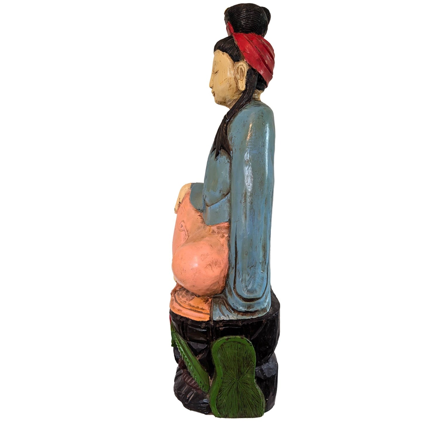 Oud Chinees Kwanyin beeld van kamferhout met slijtage