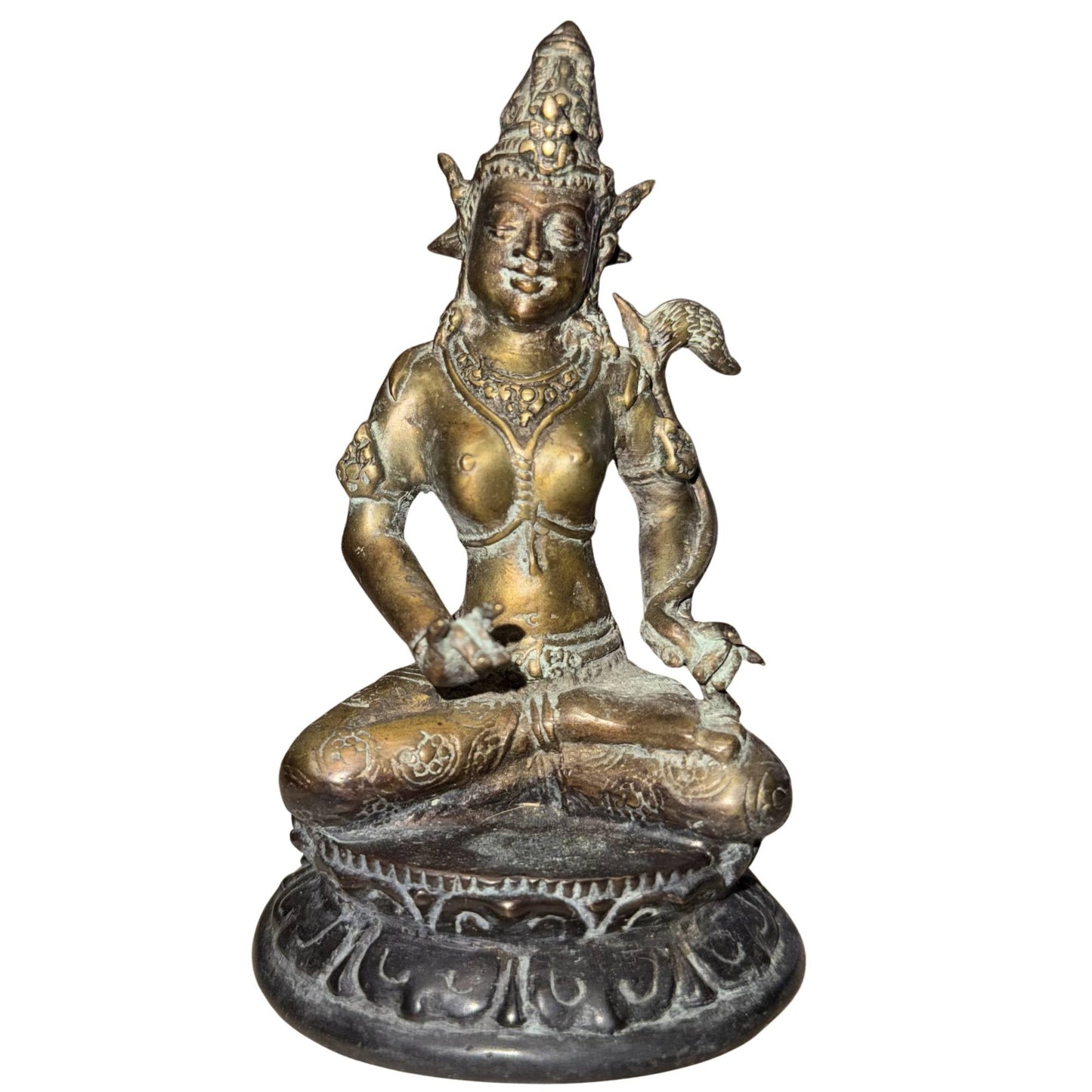 Oude Avalokiteshvara van brons met resten van vergulding en natuurlijke patina