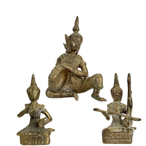 Antieke Thaise Bronzen Muzikanten Figuren Set
