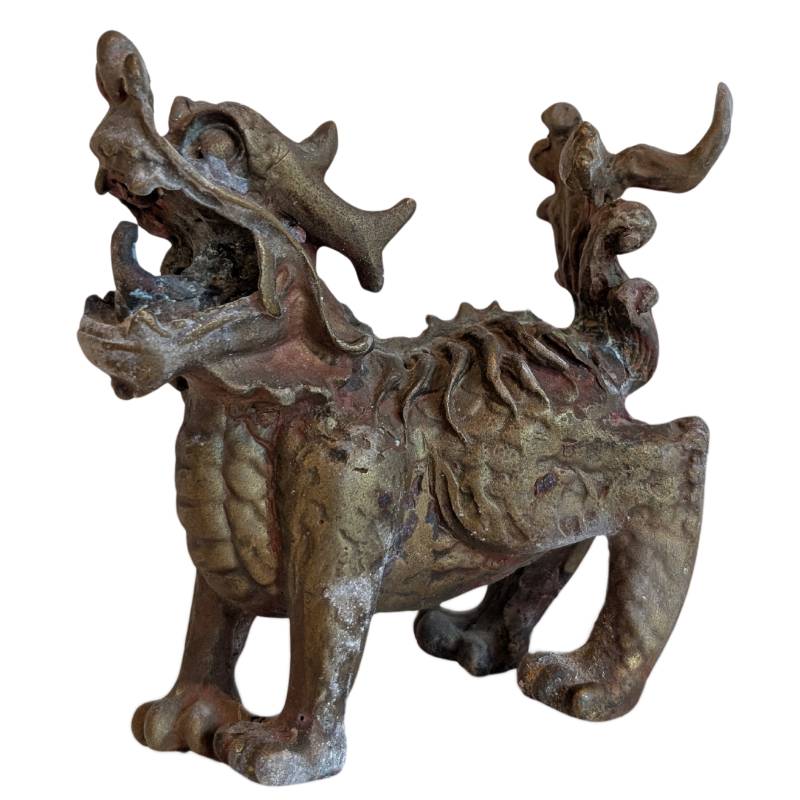 Pair of Chinese Bronze Foo Dogs – Temple Guardian Lions – rear view