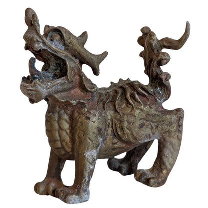 Pair of Chinese Bronze Foo Dogs – Temple Guardian Lions – rear view