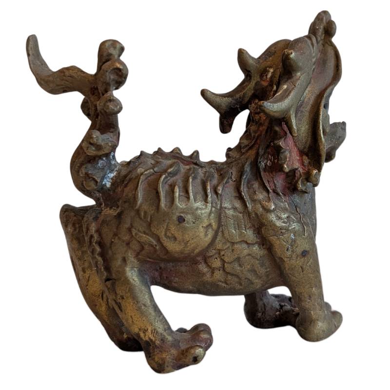 Pair of Chinese Bronze Foo Dogs – Temple Guardian Lions – right three-quarter rear view