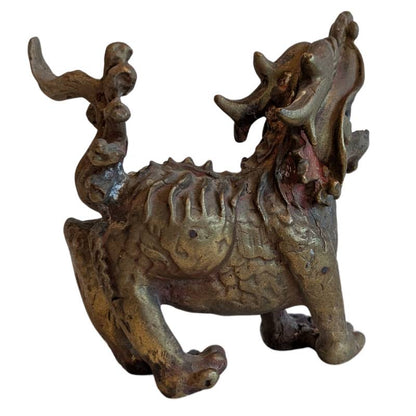 Pair of Chinese Bronze Foo Dogs – Temple Guardian Lions – right three-quarter rear view
