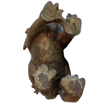 Pair of Chinese Bronze Foo Dogs – Temple Guardian Lions – opposite three-quarter front view