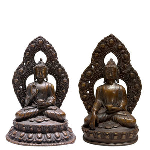 Pair of Late 19th Century Himalayan Bronze Buddhas – 22.5 & 20 cm