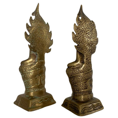 Pair of Naga Buddhas – Brass, Mekong Region, 21–22 cm – rear view