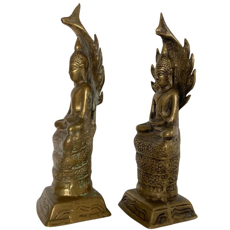 Pair of Naga Buddhas – Brass, Mekong Region, 21–22 cm – right-side view
