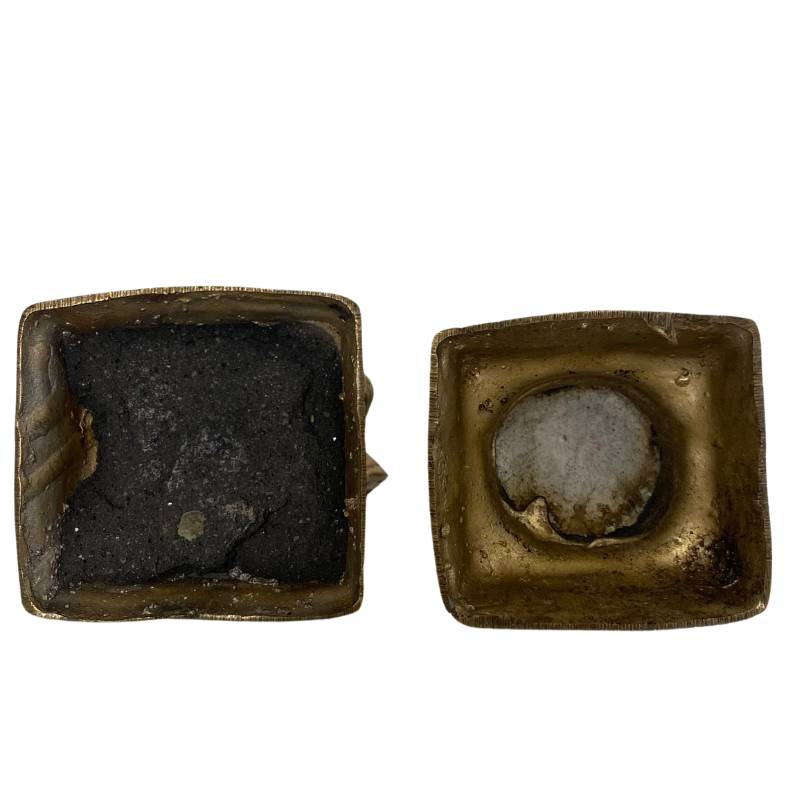 Pair of Naga Buddhas – Brass, Mekong Region, 21–22 cm – opposite three-quarter front view