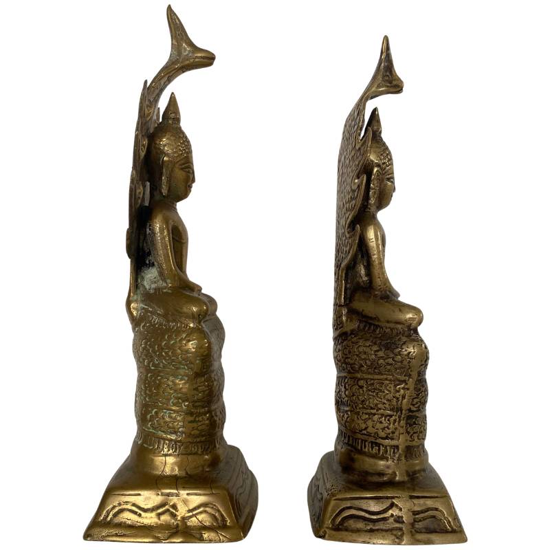 Pair of Naga Buddhas – Brass, Mekong Region, 21–22 cm – left-side view