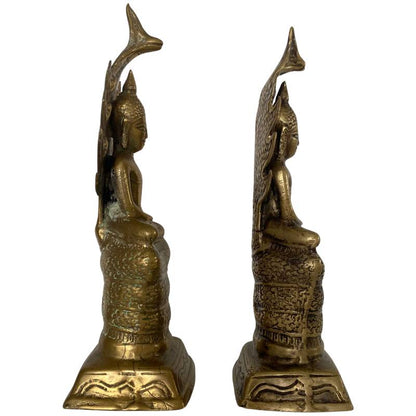 Pair of Naga Buddhas – Brass, Mekong Region, 21–22 cm – left-side view
