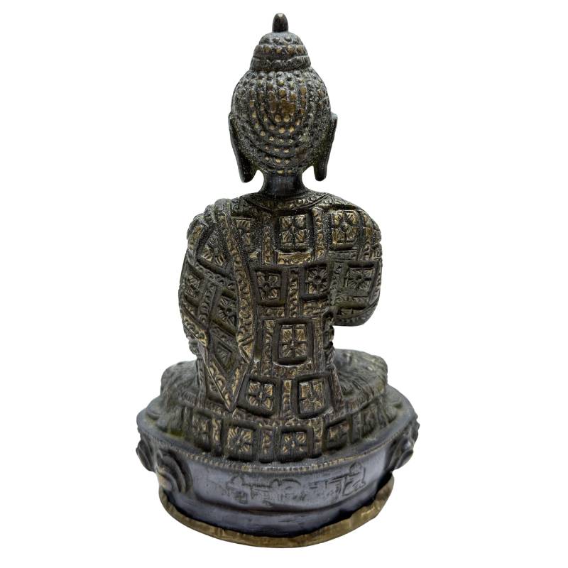Rear view of both Nepalese bronze Buddhas and their decorated robes
