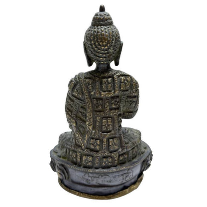 Rear view of both Nepalese bronze Buddhas and their decorated robes