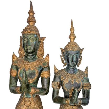Pair of Thai Thepanom Temple Guardians – Bronze, 34 & 40 cm – right-side view