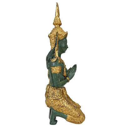 Pair of Thai Thepanom Temple Guardians – Gilt Patina, 17.5 cm – left-side view
