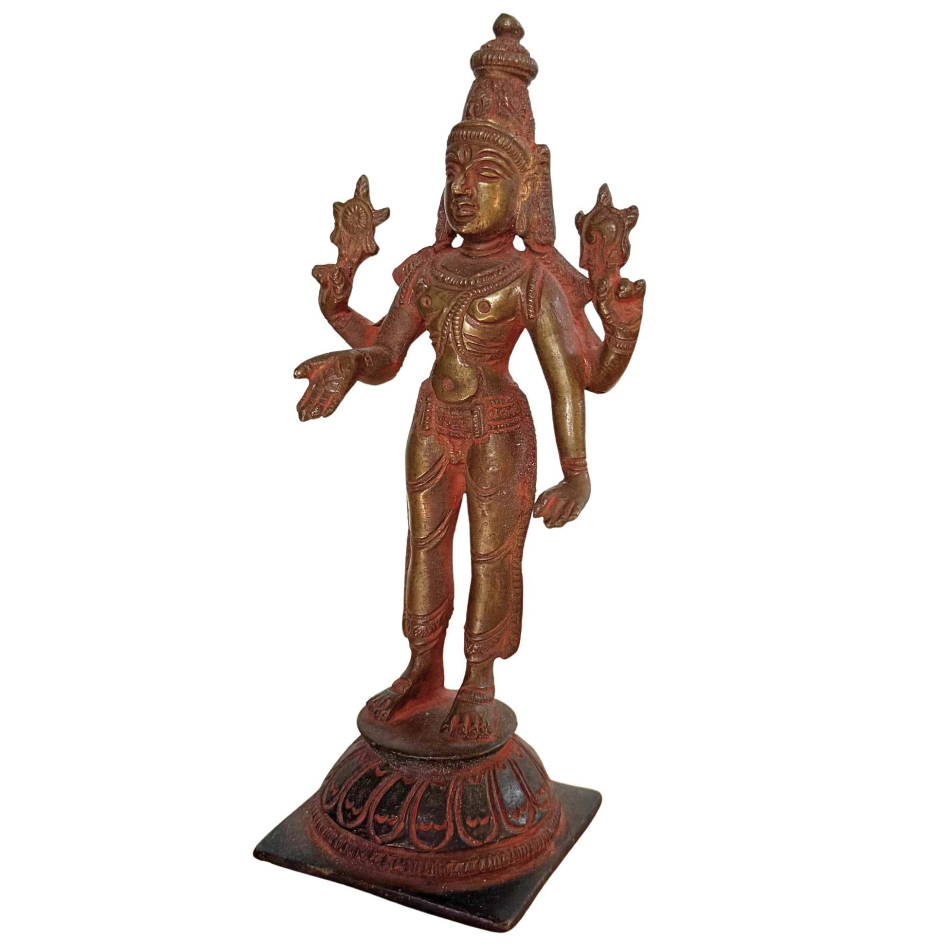 Antiek Vishnu beeld gegoten in een hoogwaardige Panchaloha koperlegering