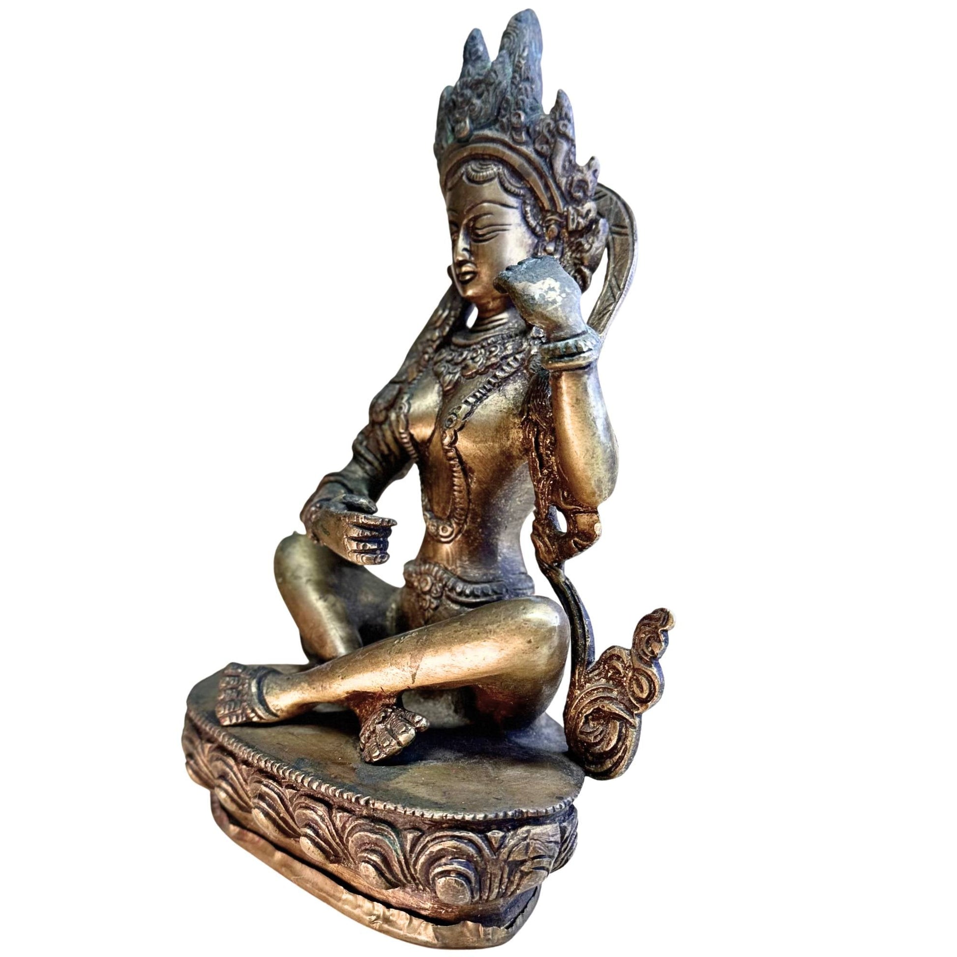 Patina analyse verguld koper Saraswati antiek