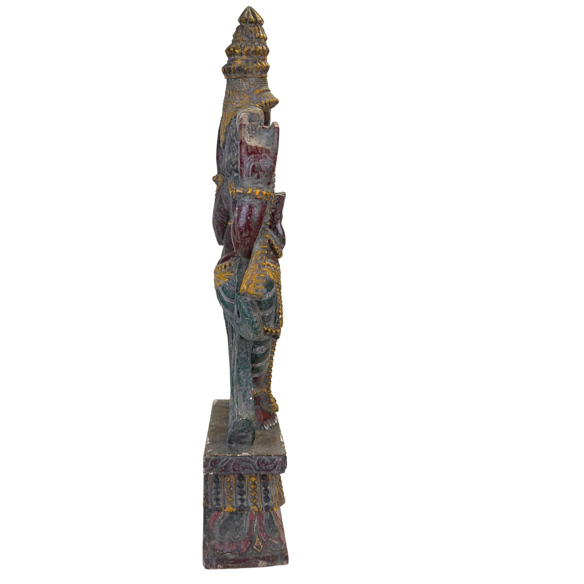 19e-eeuws polychroom houten Vishnu beeld met originele verf