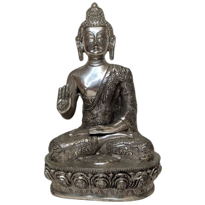 Post-1990 Nepalese silver-toned alloy Buddha in Vitarka Mudra