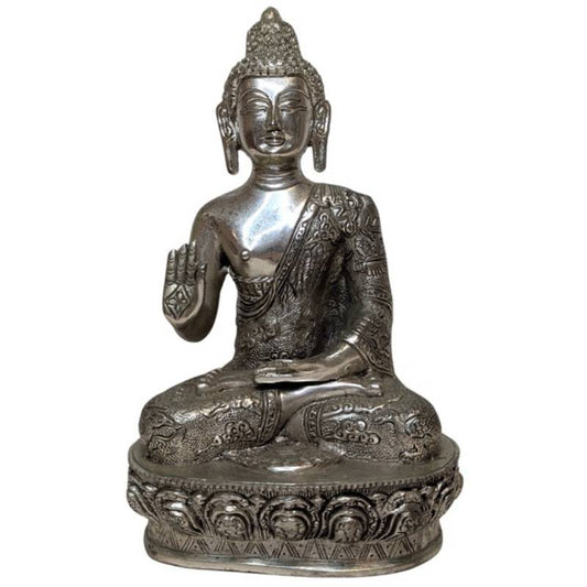 Post-1990 Nepalese silver-toned alloy Buddha in Vitarka Mudra