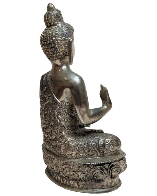 Silver-toned Buddha figure handmade in Nepal
