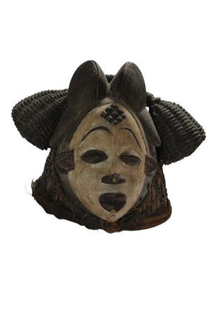 Antiek Punu Masker met Rieten Kap – Gabon
