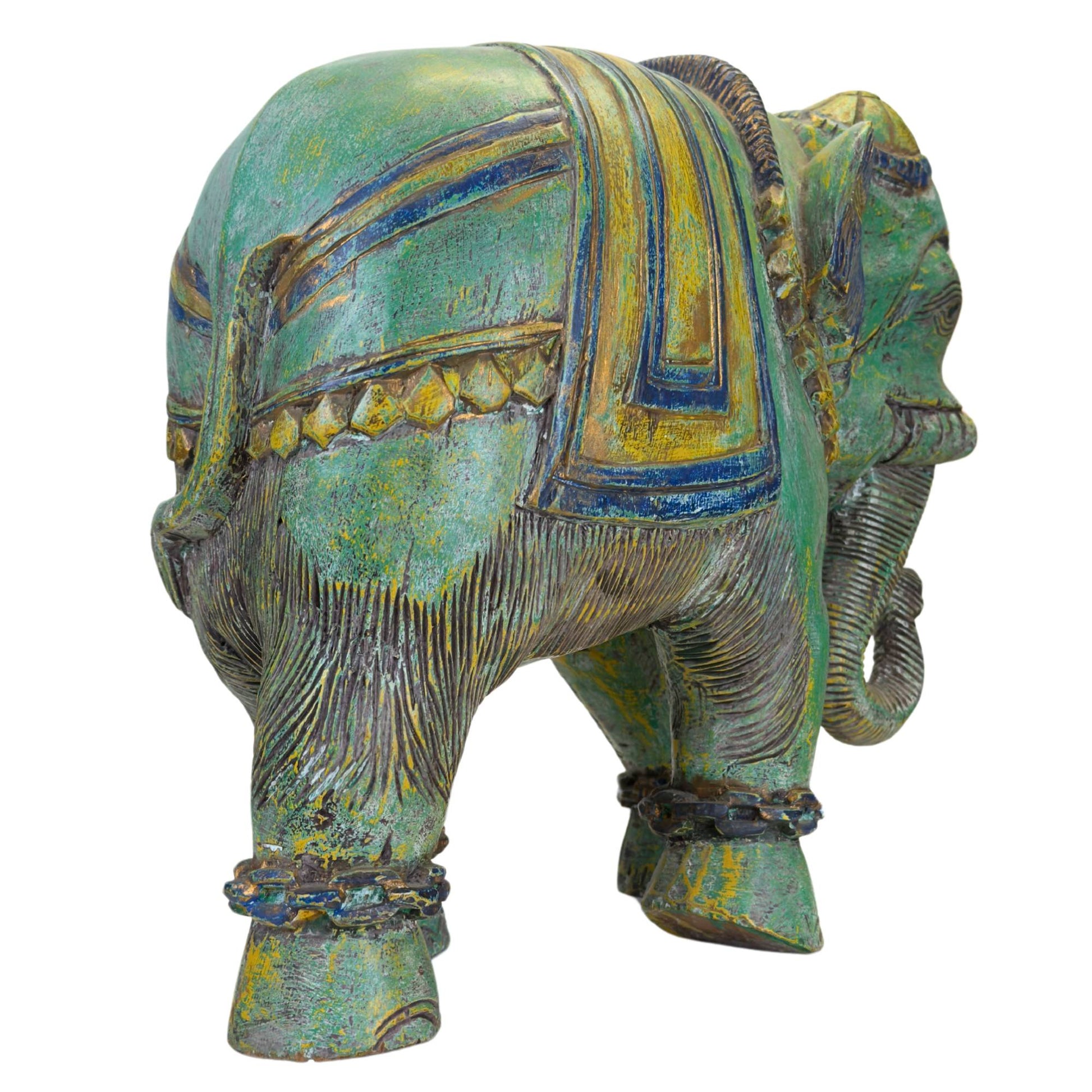 Detail van Indiaas houtsnijwerk op een Rajasthan olifant