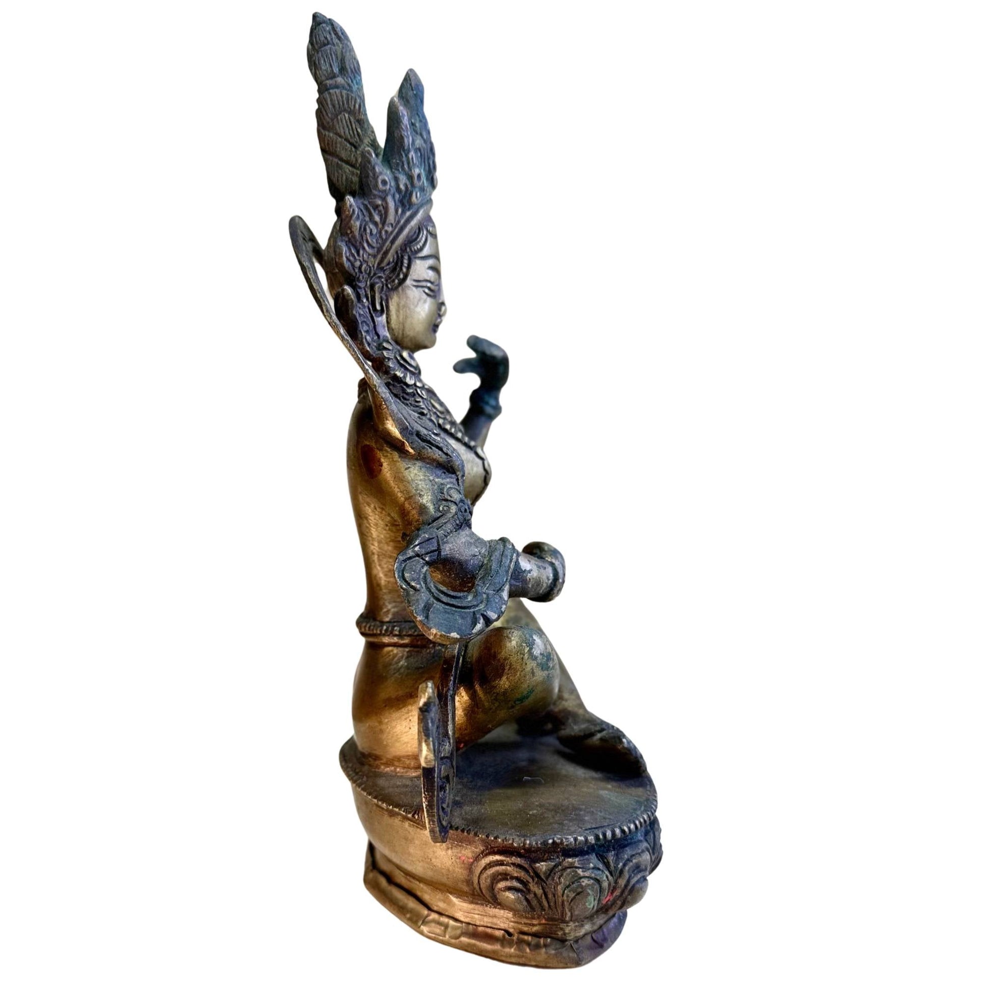 Saraswati beeld 20cm massief metaal expertise