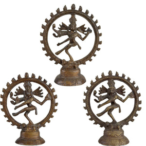 Let op 3x Shiva Nataraja Beelden – India – Kosmische Dans uitgevoerd in Brons.