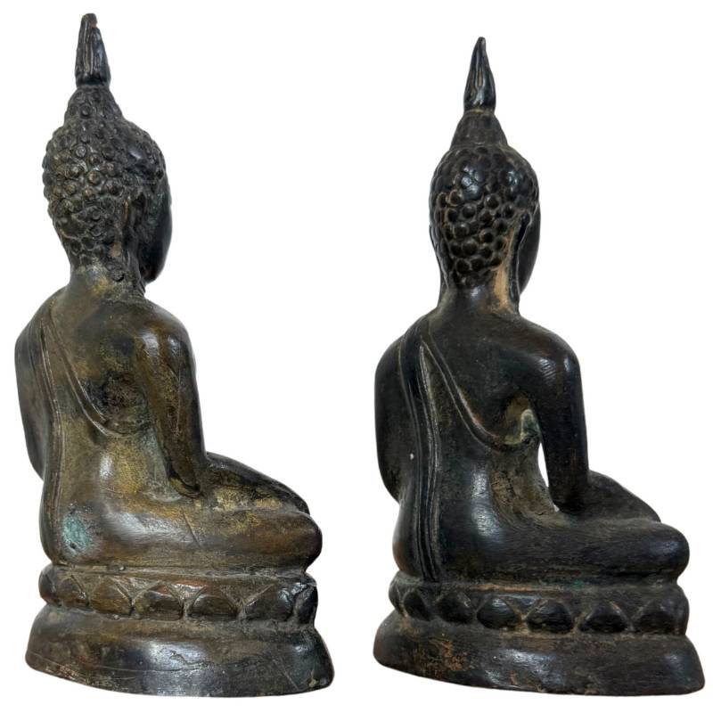 Set van twee handgegoten bronzen Boeddhas Thailand antiek