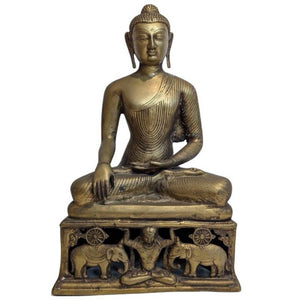 Bronzen Boeddha met olifantenbasis – Shakyamuni