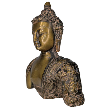 Shakyamuni Buddha Bust – Gilt Bronze with Engraved Back, 17.5 cm – opposite three-quarter front view