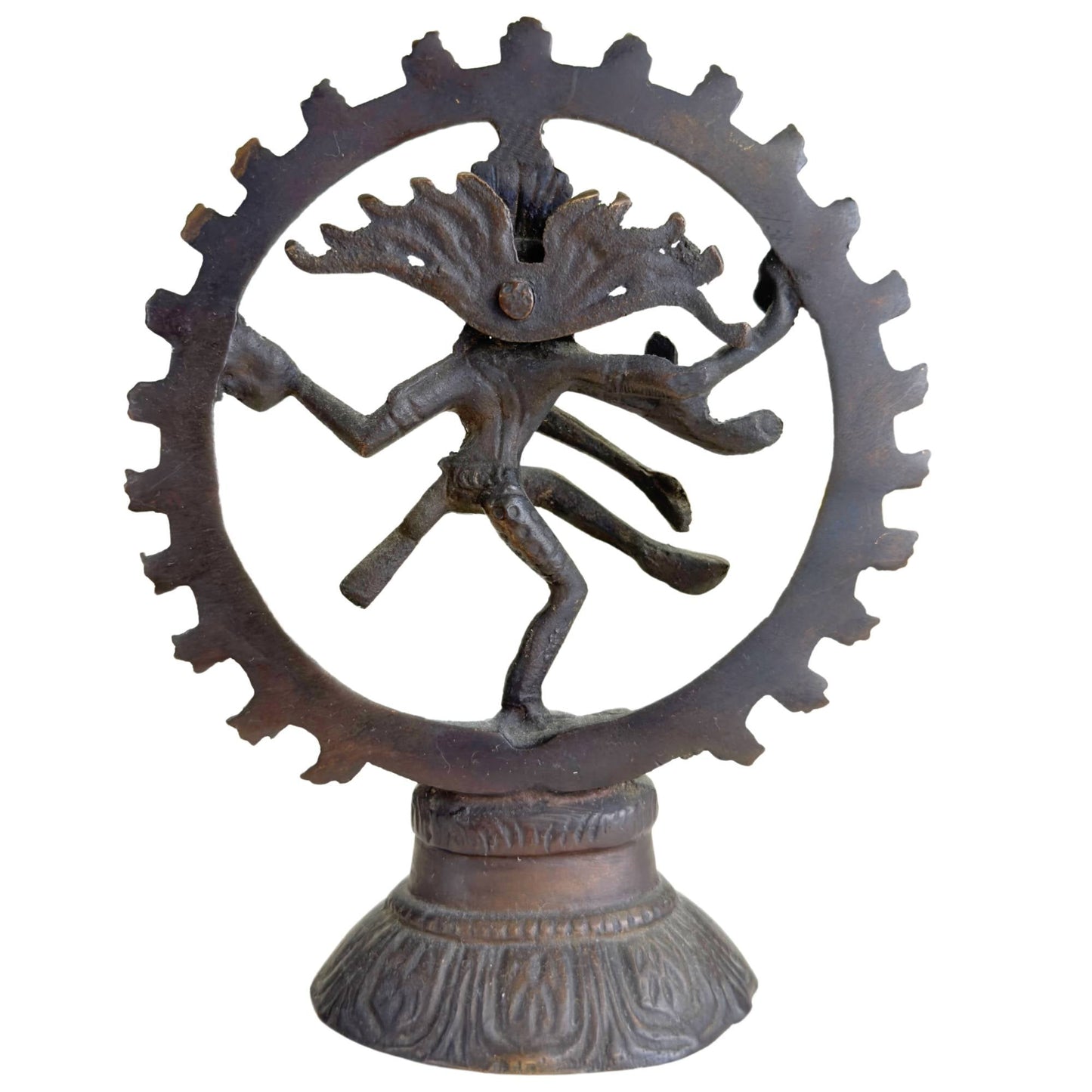 Shiva Nataraja beeldje uit India op lotusvoet met compacte tempelvorm