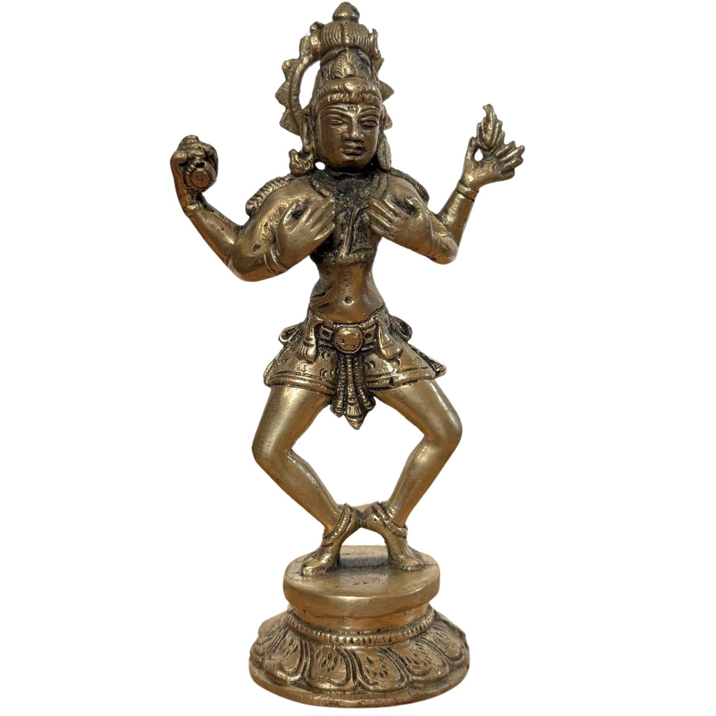 Shiva Nataraja in brons, 15,5 cm hoog, vooraanzicht van de kosmische danser.