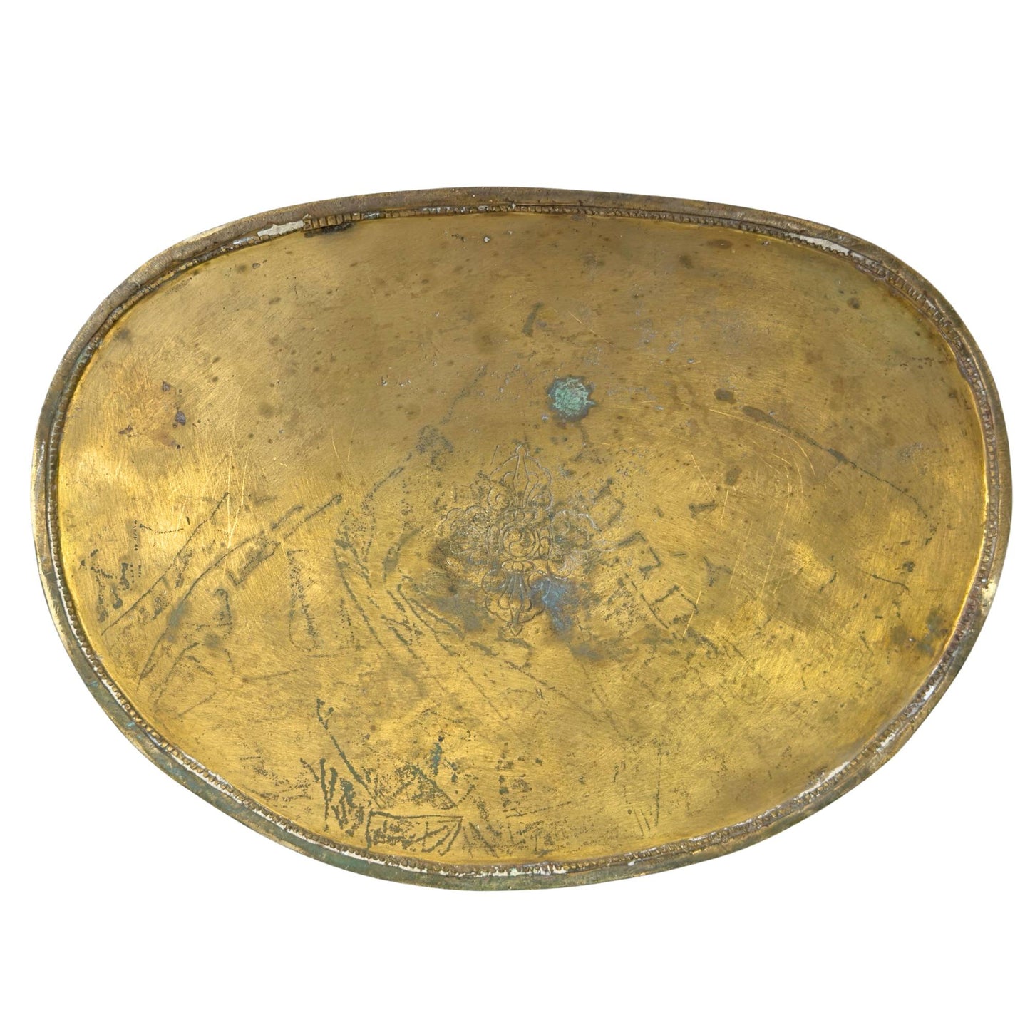 Base plate of the silvered Medicine Buddha with engraved double vajra (vishvavajra)