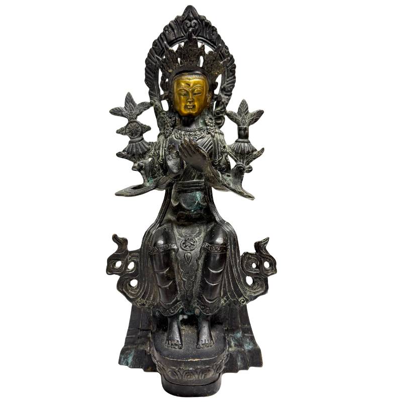 Front view of Sino-Tibetan bronze Maitreya seated with hands in Anjali Mudra